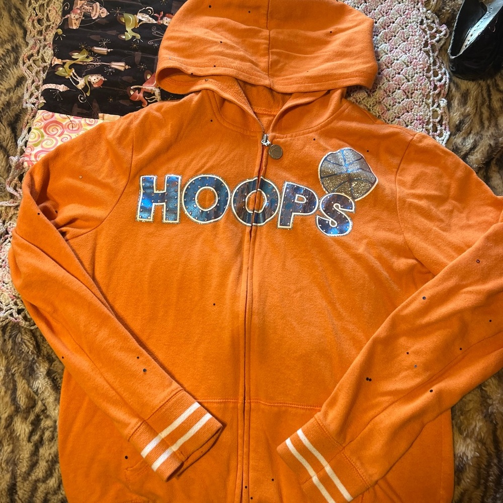 Justice Bright Orange Hoops Zip-Up Hoodie